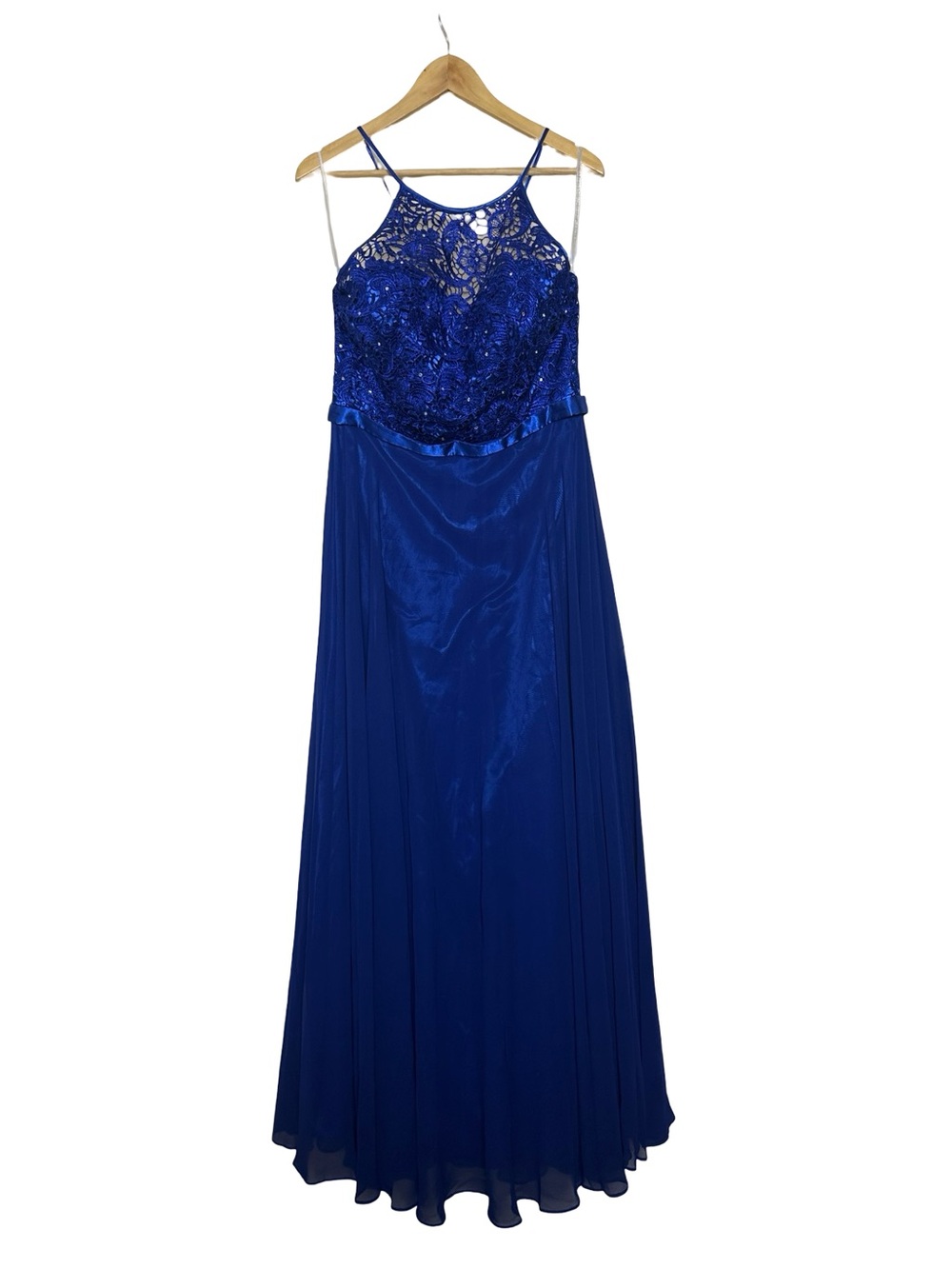 Cindy U.S.A. Royal Blue Halter Lace Sequin Bodice Homecoming Evening Dress XL